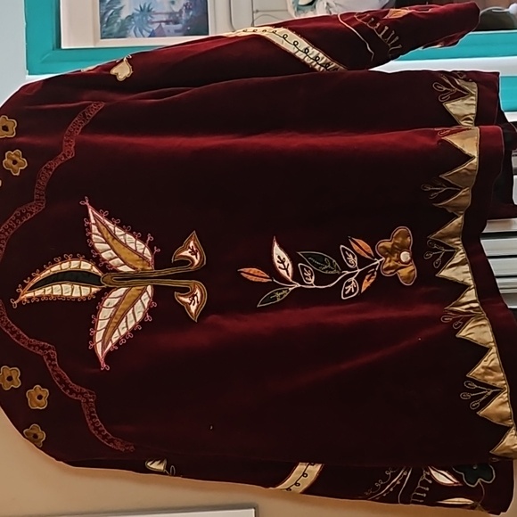 Vintage indigo Moon mixed media velvet jacket burgundy plus size - Picture 4 of 4